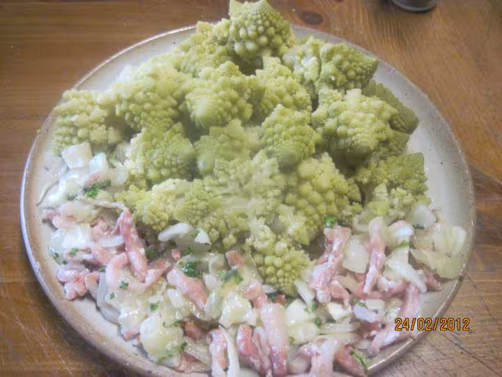 Chou romanesco aux lardons fumes