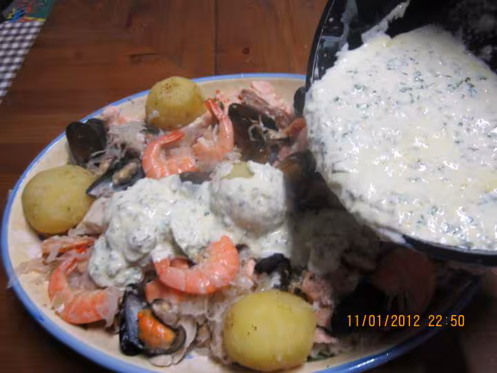 Choucoute aux poissons et crustaces a ma facon