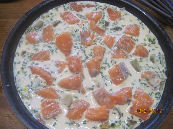 Clafoutis de poireau et saumon rose