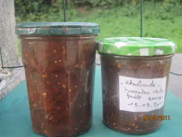 Confiture rhubarbes tomates vertes et fruits rouges