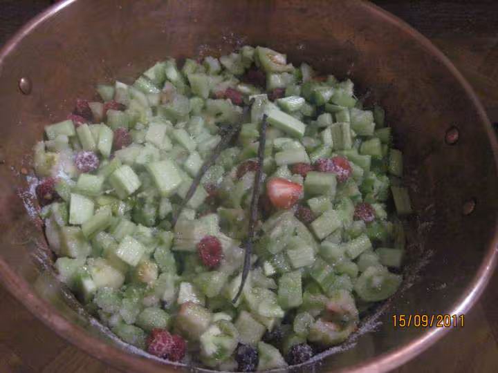 Confiture rhubarbes tomates vertes et fruits rouges