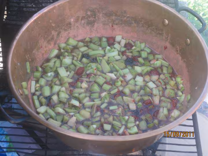 Confiture rhubarbes tomates vertes et fruits rouges