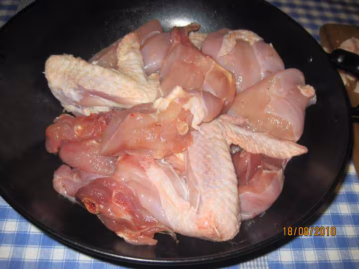 Coq au vin rouge et legumes wok