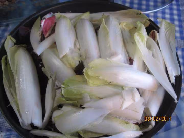 Coquelet aux endives rouges