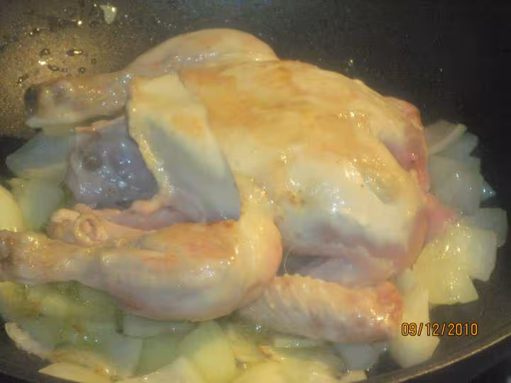 Coquelet aux lamelles de courgettes a l etouffe