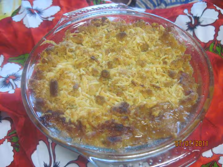 Crumble sale aux escalopes de jambon aux legumes de saison