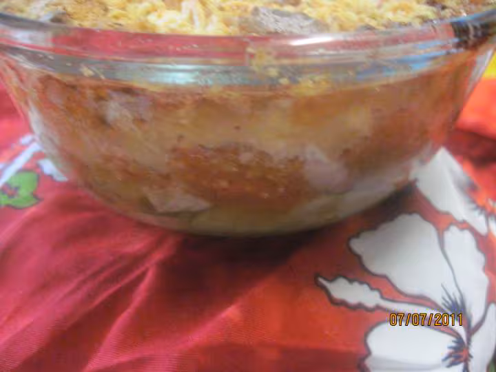 Crumble sale aux escalopes de jambon aux legumes de saison