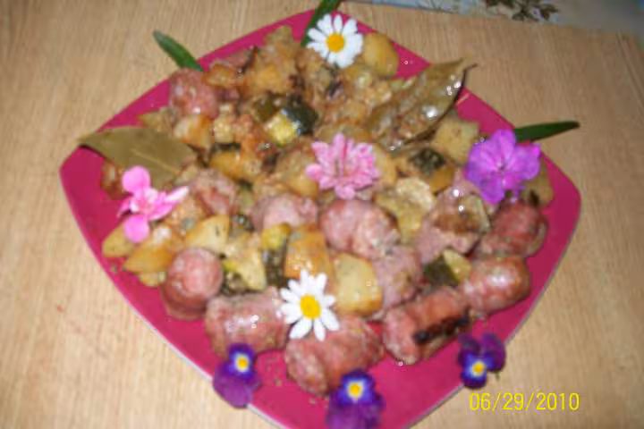 Cubes de legumes aux saucisses de toulouse