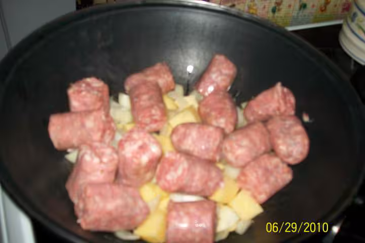 Cubes de legumes aux saucisses de toulouse