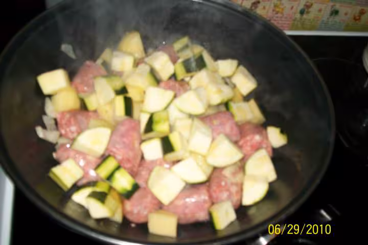 Cubes de legumes aux saucisses de toulouse