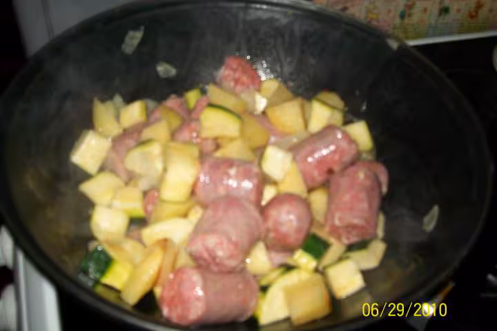 Cubes de legumes aux saucisses de toulouse