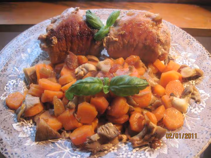 Escalopes de jambon farcies et legumes