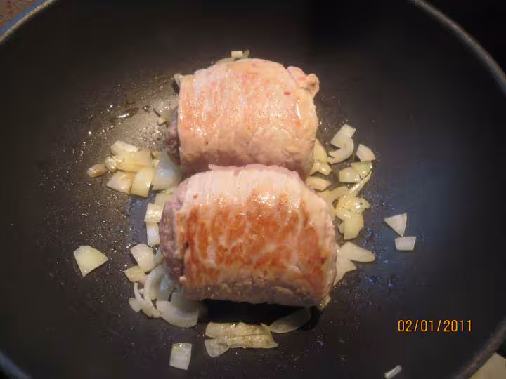 Escalopes de jambon farcies et legumes