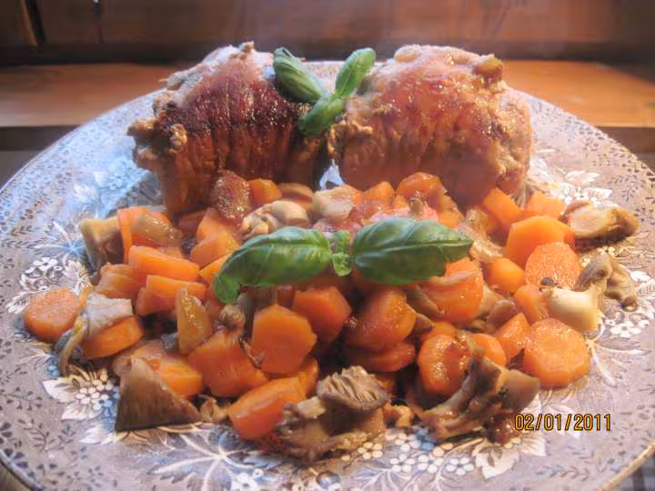 Escalopes de jambon farcies et legumes