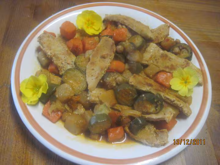 Escalopes de porc aux legumes de couscous