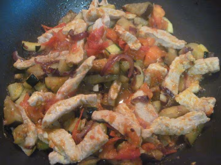 Escalopes de porc une poeles de legumes