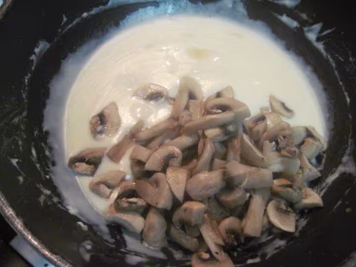 Escalopes de poulet a la sauce bechamel aux champignons