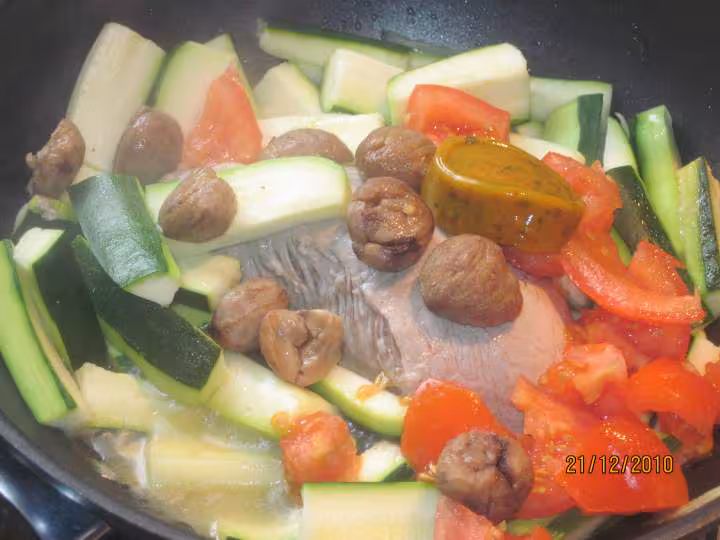 Filet de veau aux legumes et chataignes