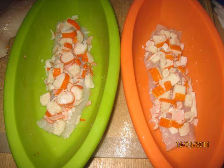 Filets de poisson aux crustaces au mo en papillotes