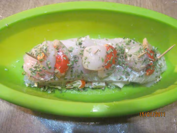 Filets de poisson aux crustaces au mo en papillotes