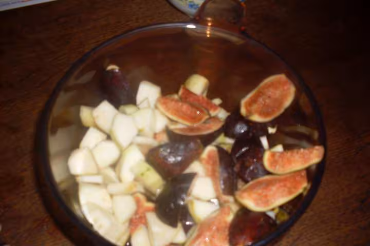 Fruits cuits menthe violettes au miel