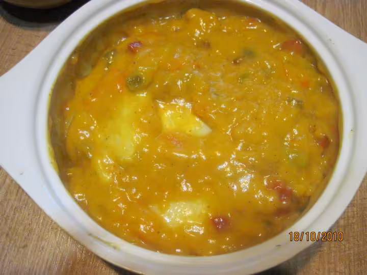 Gratin de filets de poissons en sauce curry