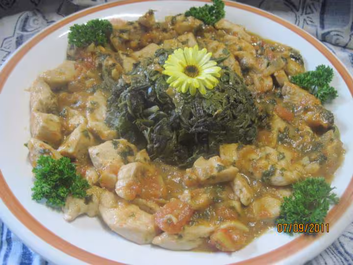 Lamelles de poulet aux feuilles de blette
