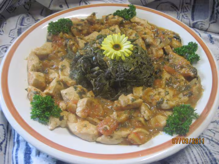 Lamelles de poulet aux feuilles de blette