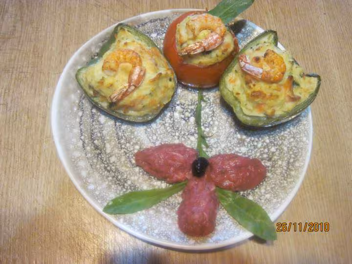 Legumes farcis en puree aux fruits de mer
