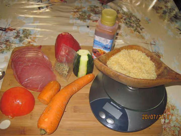 Melee de riz aux legumes et bacon