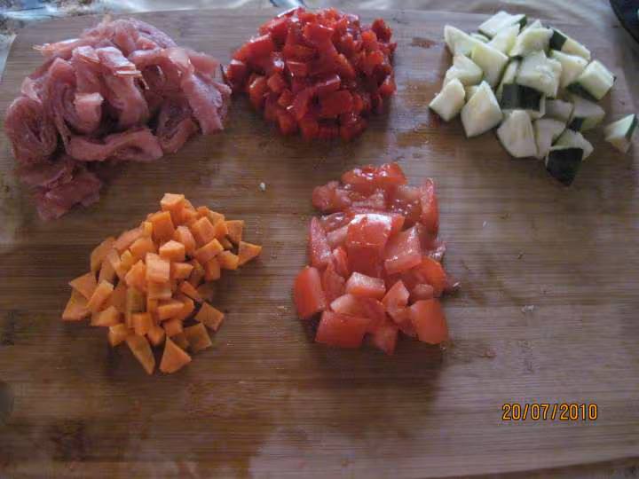 Melee de riz aux legumes et bacon