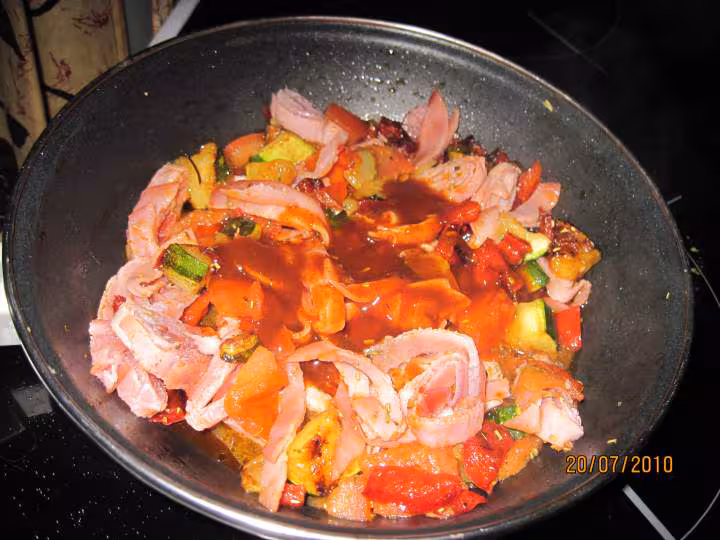Melee de riz aux legumes et bacon