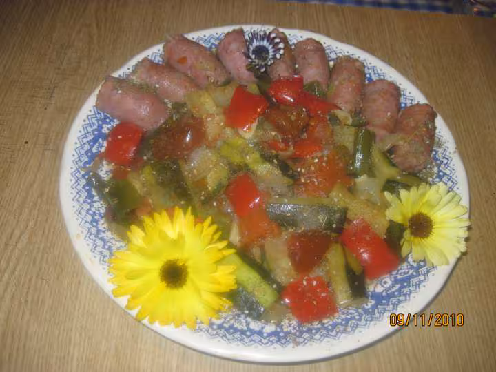 Melees de legumes aux saucisses de toulouse