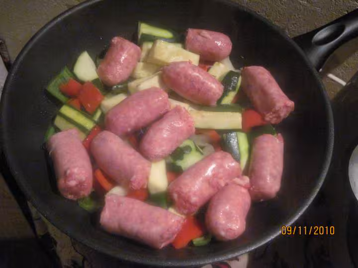 Melees de legumes aux saucisses de toulouse