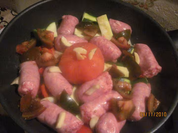Melees de legumes aux saucisses de toulouse