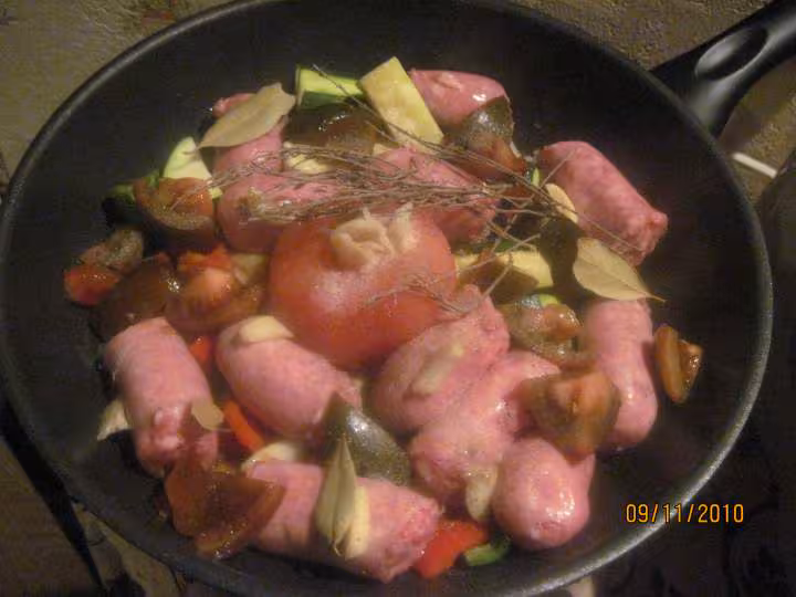 Melees de legumes aux saucisses de toulouse