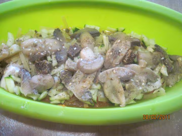 Papillotes aux cubes de poulet pates legumes