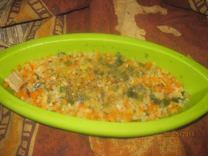 Papillotes brunoise de legumes et de porc