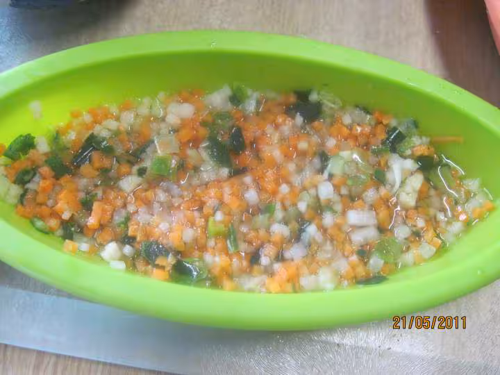 Papillotes brunoise de legumes et de porc