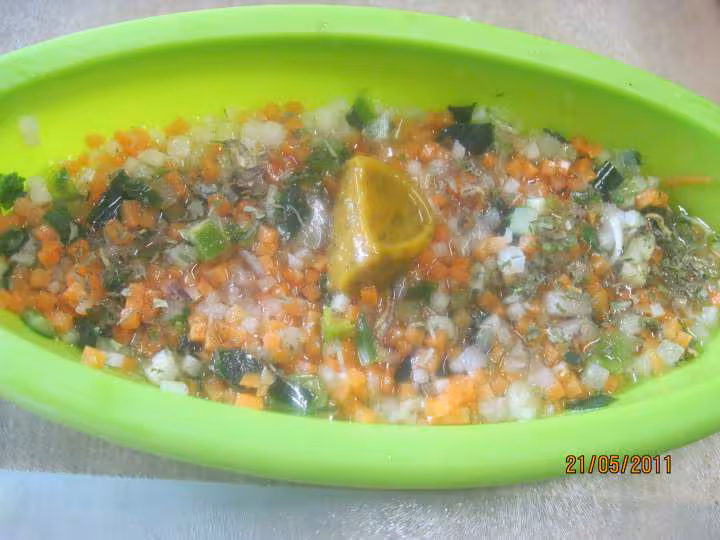 Papillotes brunoise de legumes et de porc