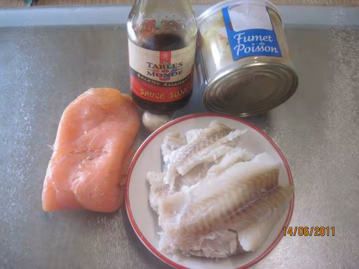 Pate aux poissons champignons en sauce