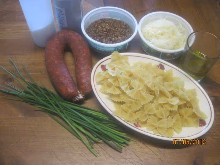 Pate farfalles au chorizo et lentilles