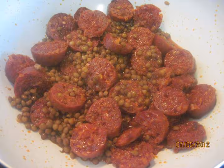 Pate farfalles au chorizo et lentilles