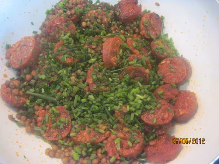 Pate farfalles au chorizo et lentilles