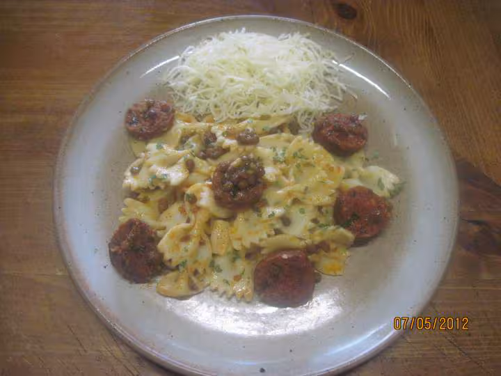 Pate farfalles au chorizo et lentilles