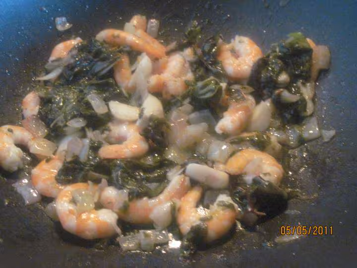 Pate pennes a l oseille et crevettes