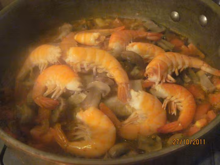 Pave de cabillaud aux legumes crevettes
