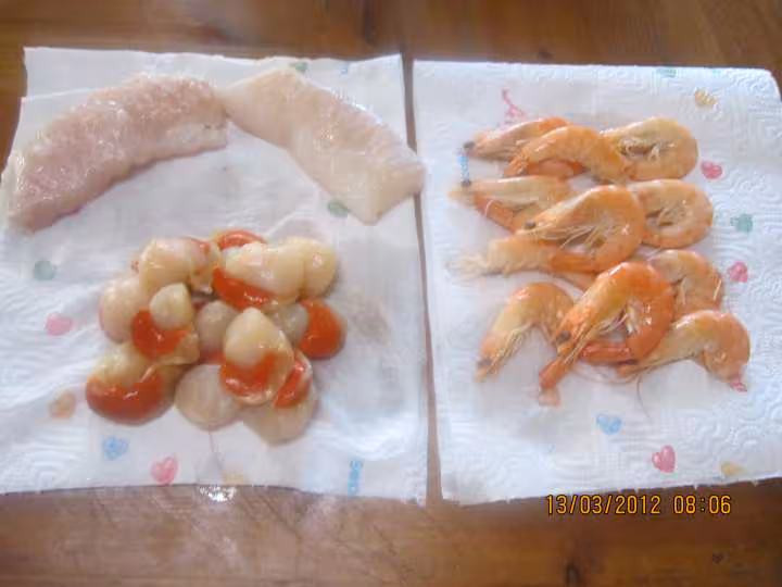 Paves de poisson et crustaces eu boulgour