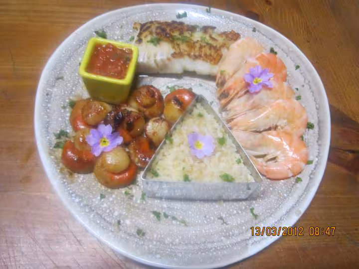 Paves de poisson et crustaces eu boulgour