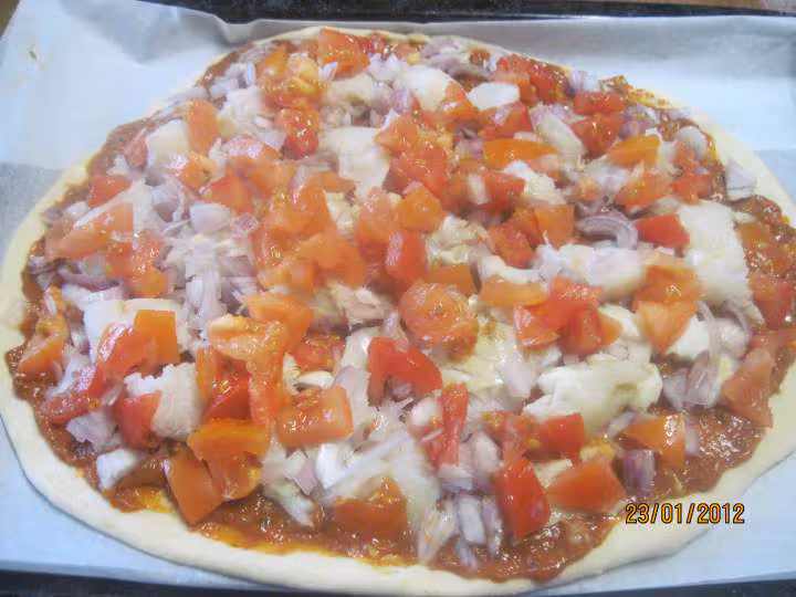 Pizza au poisson a l echalotes